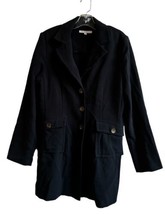 CAbi Black Military Style Long Button Coat Light Weight Black Size 12 - $31.03