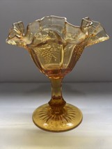 Red Cliff Amber Glass Grape Pattern Footed Ruffled Edge Compote Dish - £14.26 GBP