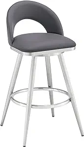 Armen Living Charlotte Swivel Counter Stool in Brushed Stainless Steel a... - £315.54 GBP