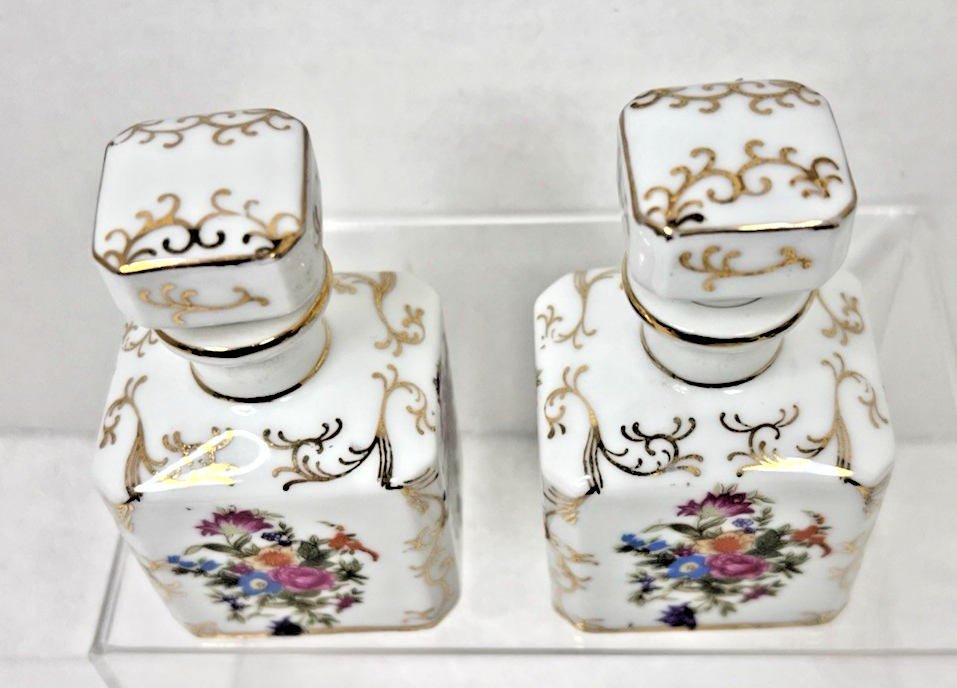 2 Vintage Irice Floral & GOLD Perfume Scent Bottles In Great Shape 3 1/2 inch Item image 2