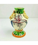Ceramic Vase Vintage Japan Footed Base Ring Handles Handpainted Italian ... - £11.79 GBP