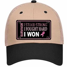 Breast Cancer Survivor Ribbon Novelty Khaki Mesh License Plate Hat - £23.29 GBP