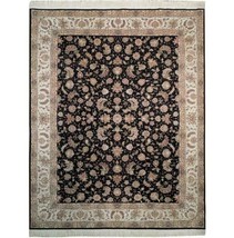 Black floral 8x10 Handmade Wool&amp;Silk Fine Quality Rug PIX-18594 - £11,464.99 GBP