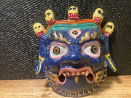 Tibetan Buddhist Mahakala Mask – Hand Painted Cast Metal Wall Hanging 4” - $8.90