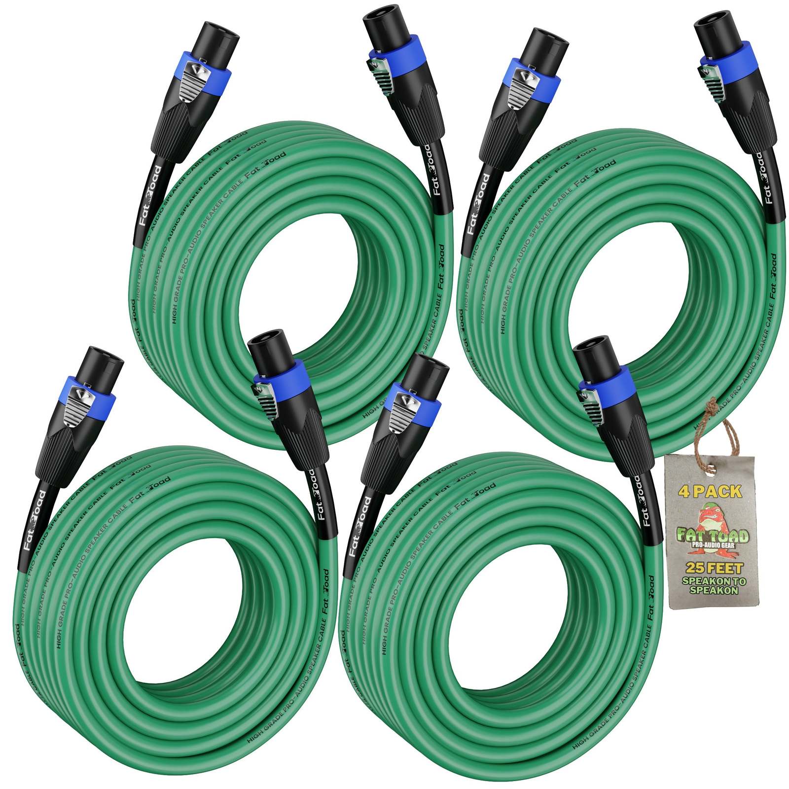 FAT TOAD Speakon to Speakon Speaker Wires (4-Pack) - 25ft DJ Pro Audio G... - $66.95