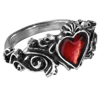 Alchemy Gothic R134  Betrothal Ring red heart floral scroll - £21.57 GBP