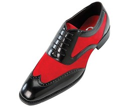 Spectator Oxford Men&#39;s Red Suede Black Genuine Leather Wingtip Two Tone Shoes - £111.39 GBP