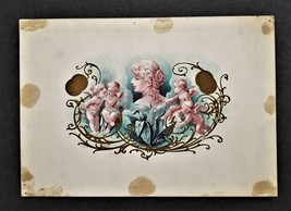 antique CIGAR BOX LABEL painted ORIGINAL ART SKETCH cherubs lady - $222.70