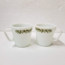 2 Pyrex Mugs Crazy Daisy Vintage Coffee Cups D Handle Spring Blossom Green White - £8.51 GBP