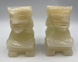 Vintage Carved Alabaster Marble Onyx Stone Tiki Aztec Mayan Bookends 5” Tall - £24.93 GBP