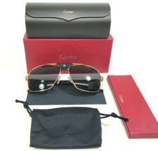 Cartier Sunglasses CT0389S 001 XL Gold Black Leather Aviators Gray Genuine Horn - £1,895.60 GBP