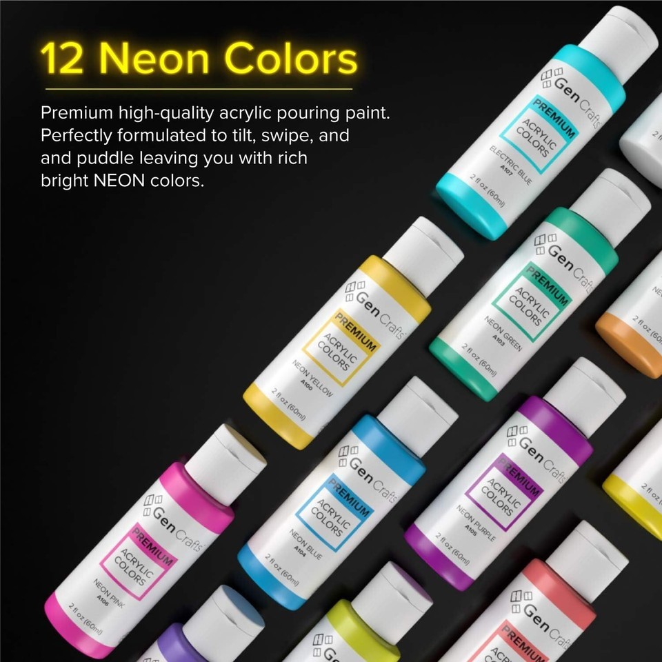 12 Colors Neon Acrylic Pouring Paint - Safe & Ready to Use for Stunning Art Item image 9