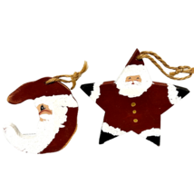 Vintage Handmade Painted Folk Art Wooden Santa Ornaments Moon and Star 5&quot; - £10.68 GBP