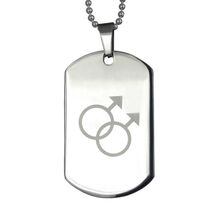 DOUBLE MALE or DOUBLE FEMALE SYMBOL NECKLACE Gay Lesbian Etched Dog Tag ... - $5.95