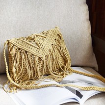 New Summer Straw Bags For Women Handmade Tassel Beach Bags Raffia Rattan Woven C - £22.50 GBP