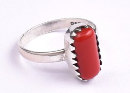 Natural Red Coral 925 Sterling Silver Handmade Engagement Ring For Women Gift - £57.92 GBP