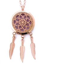 Essential Oil Diffuser Necklace for Women, Angel Feather Pendant,31.5&quot; (Golden) - £9.36 GBP