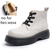 Women Booties New Retro Thick Sole British Style Genuine Leather Women Ankle Boo - £68.24 GBP