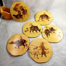 Asian Thin Bamboo Coasters (6) and Rack Vintage Bull Goat Children Scenes - £21.98 GBP