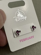 Disney Park Mickey Mouse Faux Amethyst February Birthstone Earrings Silver Color image 2