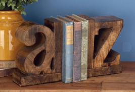 Grayson Lane A Z Bookends Set of 2 Brown Traditional 9x6&quot; Mango Wood India NEW - £25.22 GBP