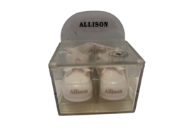 Allison Genuine Porcelain Pair Miniature Pink Baby Shoes Monogram Russ Berrie - £10.00 GBP