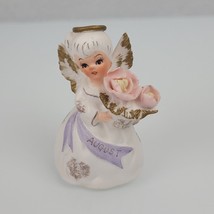 Vintage Lefton AUGUST Birthday Girl Angel Figurine Bisque 3332 4” Pink Flowers - £11.93 GBP