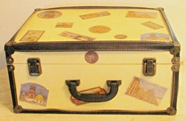 Small Pale Yellow Travel Trunk Decor Storage Multi Country Decals Leathe... - $64.35