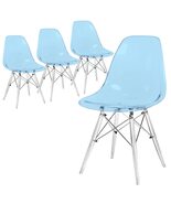 LeisureMod Molded Dining Chair Set of 4, Transparent Blue Modern Ergonom... - $305.76