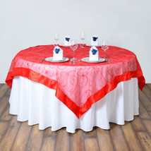 Red Embroidered Organza 72X72&quot;&quot; Square Table Overlay Wedding Party Linens Dinner - £11.59 GBP