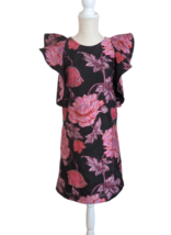 Belle BADGLEY MISCHKA Gina Black Pink Floral Jacquard Ruffle Cap Sleeve ... - £31.14 GBP