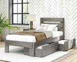 Modern Farmhouse Bed With Plank Headboard And Storage Drawers, Twin, Dri... - $926.99