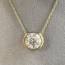GRA Certified Moissanite 1.50CT Semi-Bezel Pendant Necklace in 14K Yellow Plated - £69.19 GBP