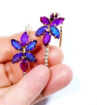 Colorful Chandelier Earrings, Rhinestone Crystal 1.8 inch Hoops, Pageant Bridal  - £30.11 GBP
