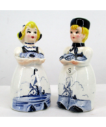 Vintage DELFT style Salt Pepper Shakers Dutch Boy &amp; Girl blue Windmill D... - $16.81