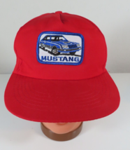 Vintage 1980s Red Ford Mustang Patch Trucker Snapback Hat Made in USA - $24.70