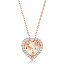 Heart Morganite CZ with White CZ Border Pendant - Rose Gold Plated - £21.32 GBP