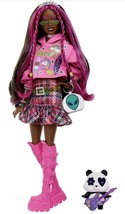 Barbie Doll Extra with Pet Panda Clothes and Accessories Pink Streaked Hair - £24.96 GBP