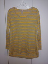 Lu La Roe Ladies Ls YELLOW/GRAY Striped Polyester Stretch Pullover Knit TOP-S-NWOT - £7.74 GBP