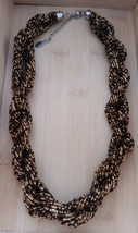 Vintage Charles Jewelers  Gold And Brown Beaded Twist Necklace - £17.02 GBP