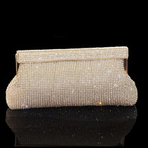 Women&#39;s Clutch Bag Bridal Wedding Purse Handbag Gold Silver Black Rhinestone Eve - £51.16 GBP