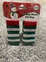 Holiday Socks For Dogs Size Medium Green/ White Striped - $5.45