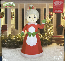 Mrs Santa Claus In Apron Air Blown Lighted Yard Inflatable 7 Ft Tall - £72.77 GBP