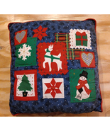 Christmas Toss Pillow Patchwork Snowman Snowflake Tree 15 x 15 Seasonal ... - $16.28 CAD