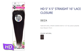 100% Natural Virgin Human Hair 16&quot; 5” X 5&quot; Hd Lace Closure Dye/ Bleach/ Perm - £63.53 GBP