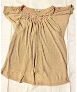Kathy Ireland Blouse Sz M Short Sleeve Brown Top Lace V-Neck Corduroy - $15.00