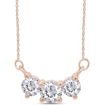 0.90CT Moissanite Three Stone Pendant Necklace 14K Rose Gold Plated Silver - £61.02 GBP