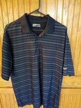 Nike ~ Men&#39;s Size Large ~ Golf Shirt ~ Collared Shirt ~ Navy &amp; White Stripe - £11.70 GBP