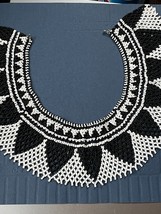 Wide Black &amp; White Tiny Glass Bead Collar Necklace – 22 inches long x 3.25 inche - $24.09