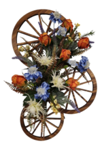 Wagon Wheel Wreath Swag Rustic Western County Farm House Decor with Blue, Roses - $176.72